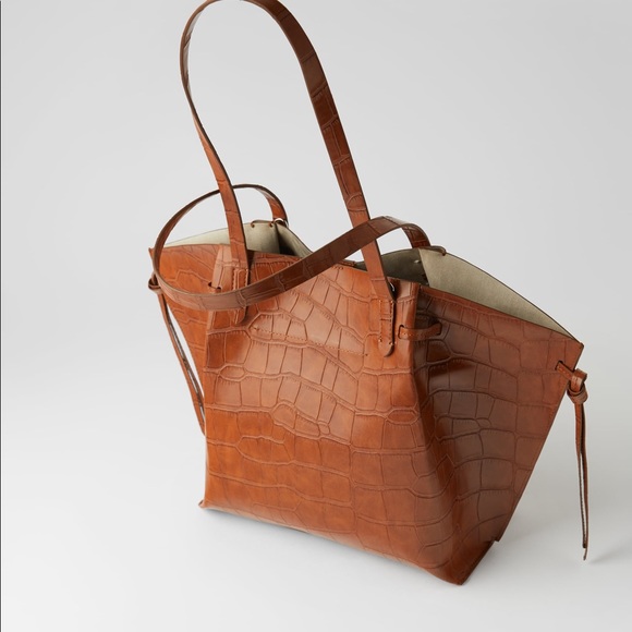 Zara orange/ brown faux croc print maxi shopper - Picture 2 of 5